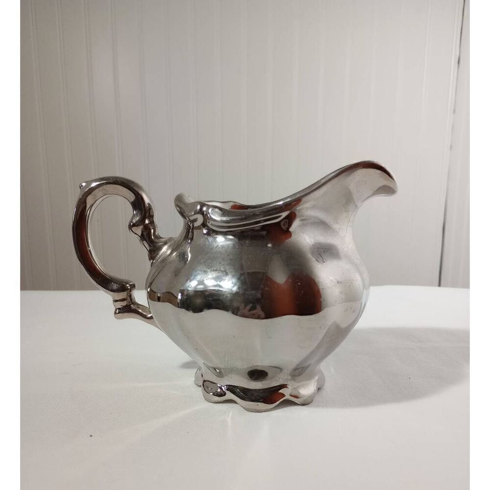 Vintage kronester Bavarian silver dipped porcelain creamer , unique